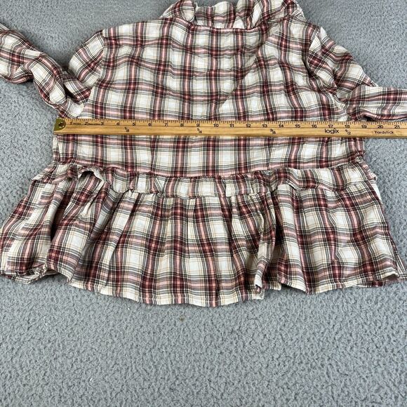 American Eagle Blouse Women Large Red Pink Plaid Peplum Tunic Waist Tie Bell Top - Picture 11 of 11